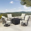 Black Aluminum Fire Table Set with Four Club Chairs
