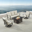 Black Aluminum Fire Table Set with Sofa and Two Club Chairs