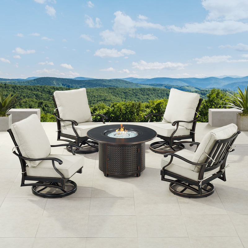 Black Aluminum Fire Table Set with Four Club Chairs