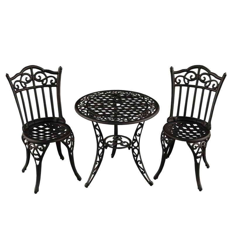 Black Ornate Outdoor Patio Garden Aluminum 3 Piece Bistro Set