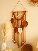 GobekUsa Leaf Macrame Tapestry Brown Green Wall Tapestry Boho Home Decoration Macrame Wall Hanging Home Living Room Decors Aesthetic Gift