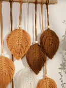 GobekUsa Leaf Macrame Tapestry Brown Green Wall Tapestry Boho Home Decoration Macrame Wall Hanging Home Living Room Decors Aesthetic Gift