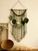 GobekUsa Leaf Macrame Tapestry Brown Green Wall Tapestry Boho Home Decoration Macrame Wall Hanging Home Living Room Decors Aesthetic Gift