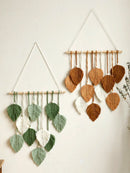 GobekUsa Leaf Macrame Tapestry Brown Green Wall Tapestry Boho Home Decoration Macrame Wall Hanging Home Living Room Decors Aesthetic Gift
