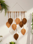GobekUsa Leaf Macrame Tapestry Brown Green Wall Tapestry Boho Home Decoration Macrame Wall Hanging Home Living Room Decors Aesthetic Gift