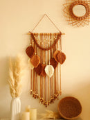 GobekUsa Leaf Macrame Tapestry Brown Green Wall Tapestry Boho Home Decoration Macrame Wall Hanging Home Living Room Decors Aesthetic Gift