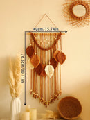 GobekUsa Leaf Macrame Tapestry Brown Green Wall Tapestry Boho Home Decoration Macrame Wall Hanging Home Living Room Decors Aesthetic Gift