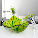 GobekUsa Green Glass Vessel Sink Set with Waterfall Faucet - Luxury Bathroom Vanity