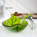 GobekUsa Green Glass Vessel Sink Set with Waterfall Faucet - Luxury Bathroom Vanity