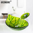 GobekUsa Green Glass Vessel Sink Set with Waterfall Faucet - Luxury Bathroom Vanity