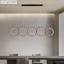 GobekUsa LED Ceiling  5-Ring Black Hanging Island Light Metal Pendant over Table, Warm/White Light