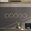 GobekUsa LED Ceiling  5-Ring Black Hanging Island Light Metal Pendant over Table, Warm/White Light