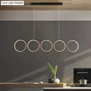 GobekUsa LED Ceiling  5-Ring Black Hanging Island Light Metal Pendant over Table, Warm/White Light