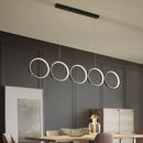 GobekUsa LED Ceiling  5-Ring Black Hanging Island Light Metal Pendant over Table, Warm/White Light