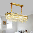 GobekUsa LED Crystal Drop Oval Island Light - Modern Clear Dining Room Fixture