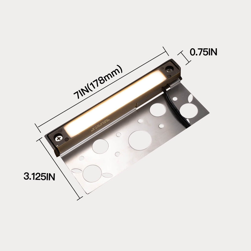 Gardenreet LED Hardscape Light,Cast Brass Housing,Integrated 3W 2700/3000K LED Light Source, LED Step Light, 7 Inches Long,Low Voltage 12V AC/DC (2701)