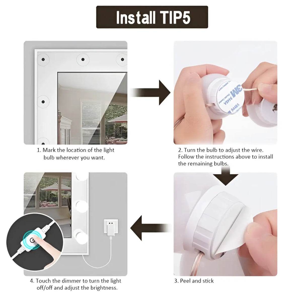 LED Mirror Light Bulbs with USB Touch Switch for Vanity & Dressing Table, photo 16 of 21