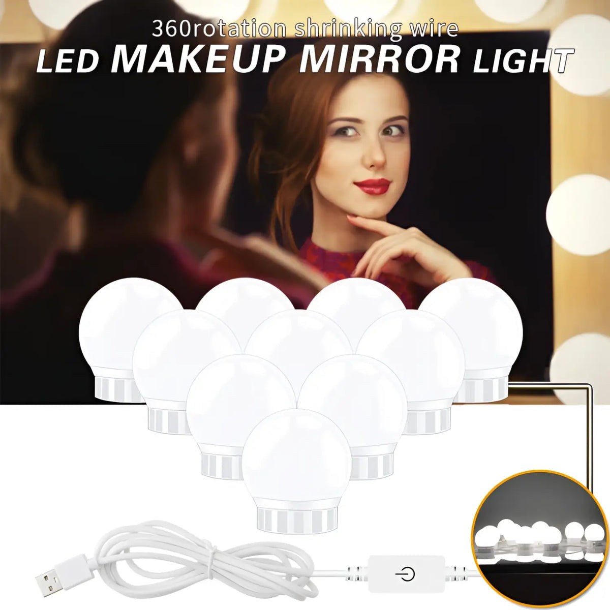LED Mirror Light Bulbs with USB Touch Switch for Vanity & Dressing Table, photo 5 of 21