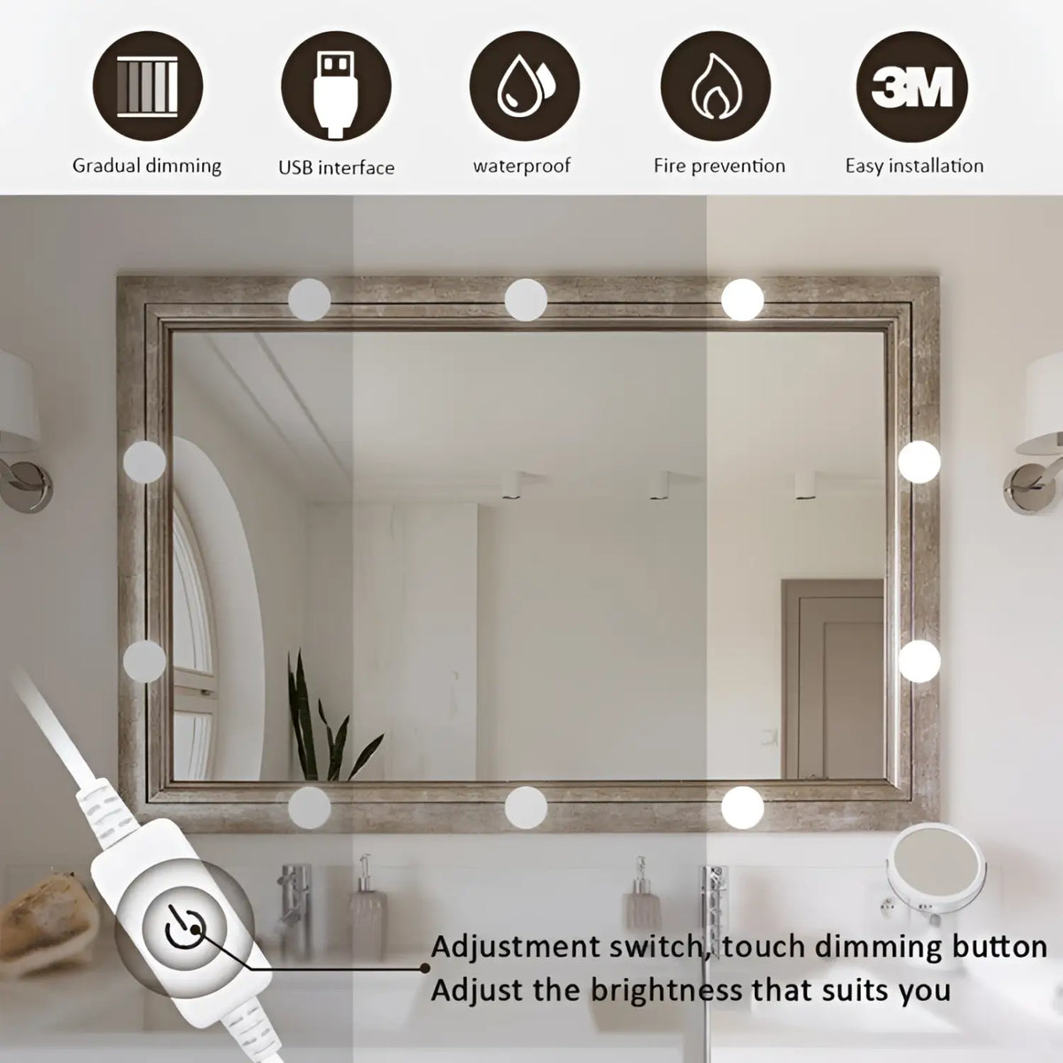 LED Mirror Light Bulbs with USB Touch Switch for Vanity & Dressing Table, photo 11 of 21