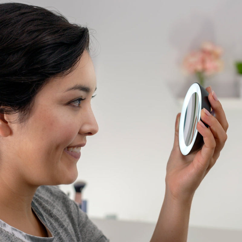 Lighted Compact Mirror with Magnification & Suction Cups