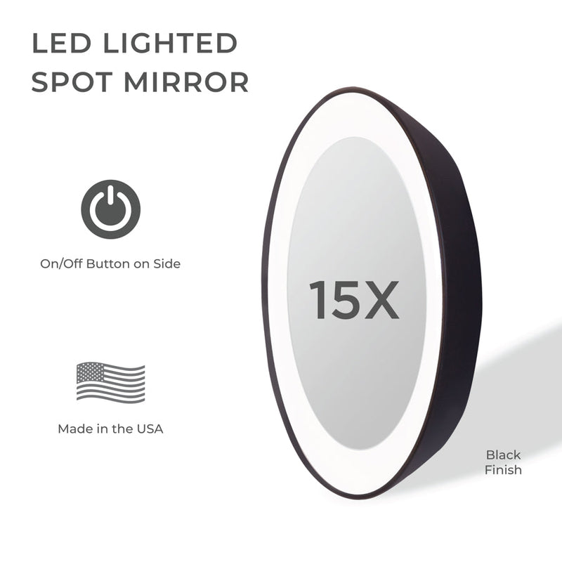 Lighted Compact Mirror with Magnification & Suction Cups