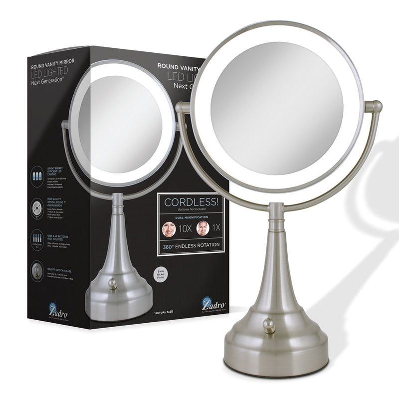 Lighted Makeup Mirror with Magnification & Battery/Cordless