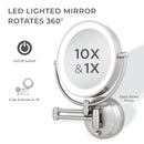 Lighted Wall Mounted Makeup Mirror with Magnification & Extendable Arm