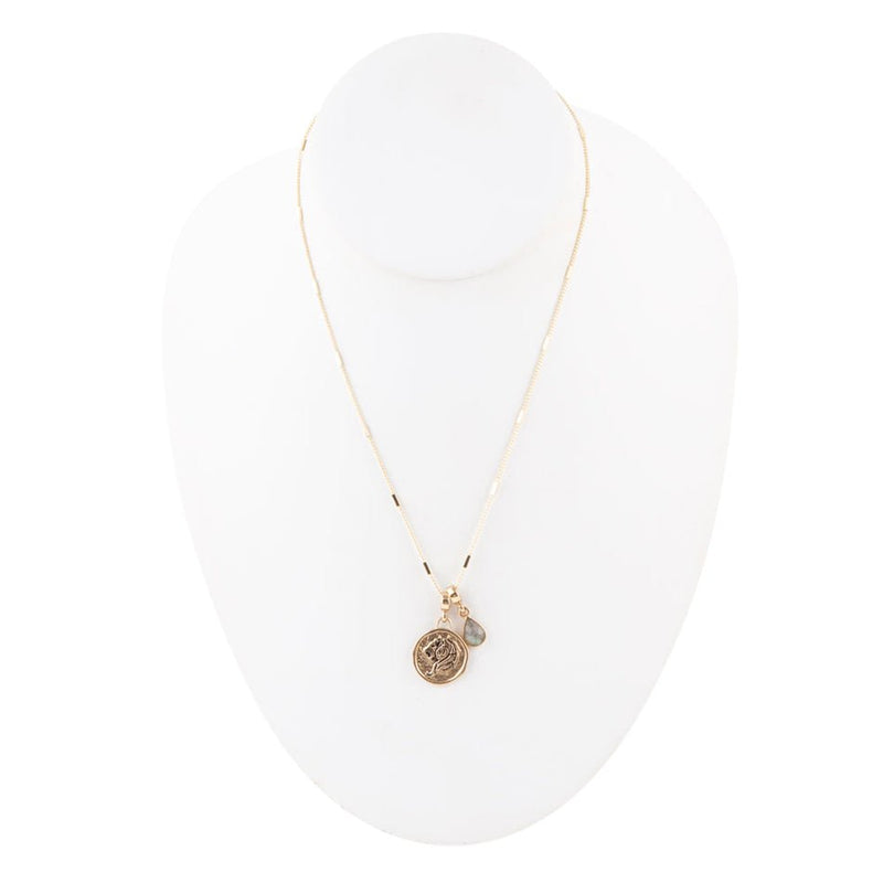 Leo - Zodiac Gray Labradorite Golden Charm Necklace