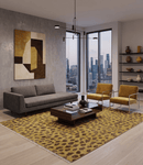 Golden Brown and Deep Purple Leopard Hand Knotted Wool Area Rug