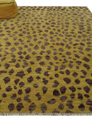 Golden Brown and Deep Purple Leopard Hand Knotted Wool Area Rug