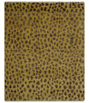 Leopard Design Mustard and Dark Plum Hand Knotted Custom Made wool area rug