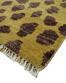 Golden Brown and Deep Purple Leopard Hand Knotted Wool Area Rug