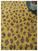 Golden Brown and Deep Purple Leopard Hand Knotted Wool Area Rug