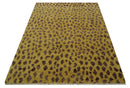 Golden Brown and Deep Purple Leopard Hand Knotted Wool Area Rug