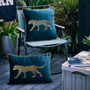 Leopard embroidered decorative pillowcase teal & gold living room by Decorbites