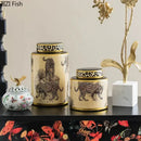 GobekUsa Leopard Pattern Tank Ceramic Storage Jar with Lid for Jewelry and Cosmetics