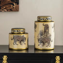 GobekUsa Leopard Pattern Tank Ceramic Storage Jar with Lid for Jewelry and Cosmetics
