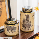 GobekUsa Leopard Pattern Tank Ceramic Storage Jar with Lid for Jewelry and Cosmetics