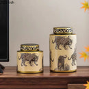 GobekUsa Leopard Pattern Tank Ceramic Storage Jar with Lid for Jewelry and Cosmetics