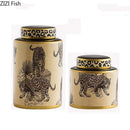 GobekUsa Leopard Pattern Tank Ceramic Storage Jar with Lid for Jewelry and Cosmetics