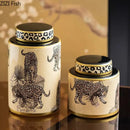 GobekUsa Leopard Pattern Tank Ceramic Storage Jar with Lid for Jewelry and Cosmetics