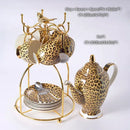 GobekUsa Leopard Print Bone China Coffee Set Tea Pot Cup Luxury Porcelain Drinkware