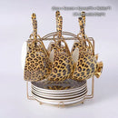 GobekUsa Leopard Print Bone China Coffee Set Tea Pot Cup Luxury Porcelain Drinkware