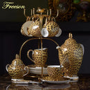 GobekUsa Leopard Print Bone China Coffee Set Tea Pot Cup Luxury Porcelain Drinkware