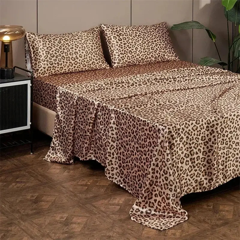 GobekUsa Leopard Print Satin Bedsheet Set King & Queen Sizes