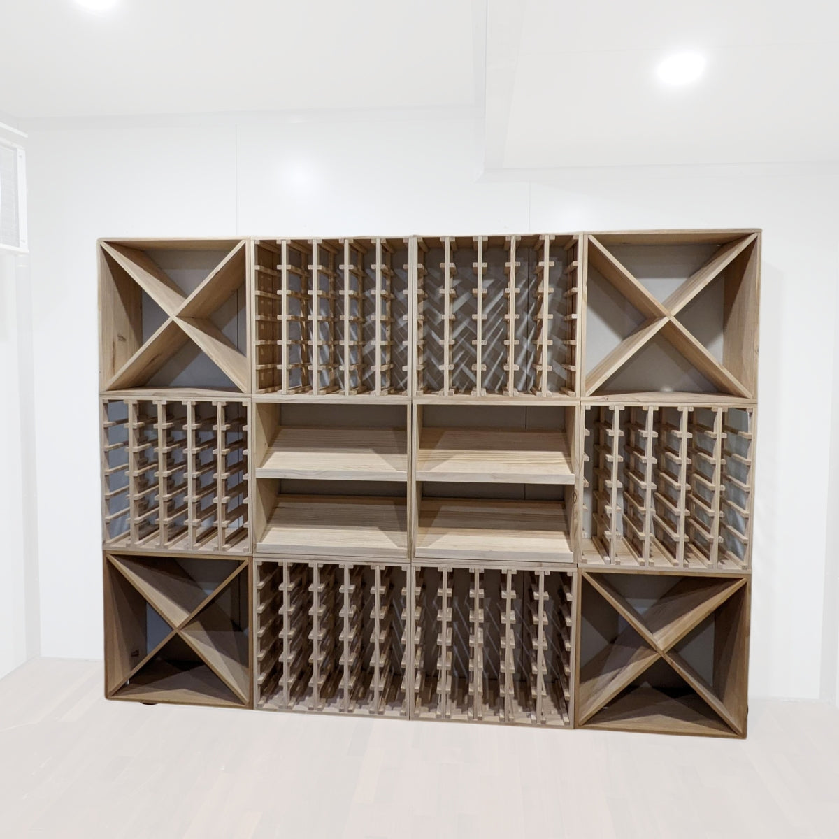 24 Bottle Compact Cross Wine Cube | 18mm Thick, installed in a room