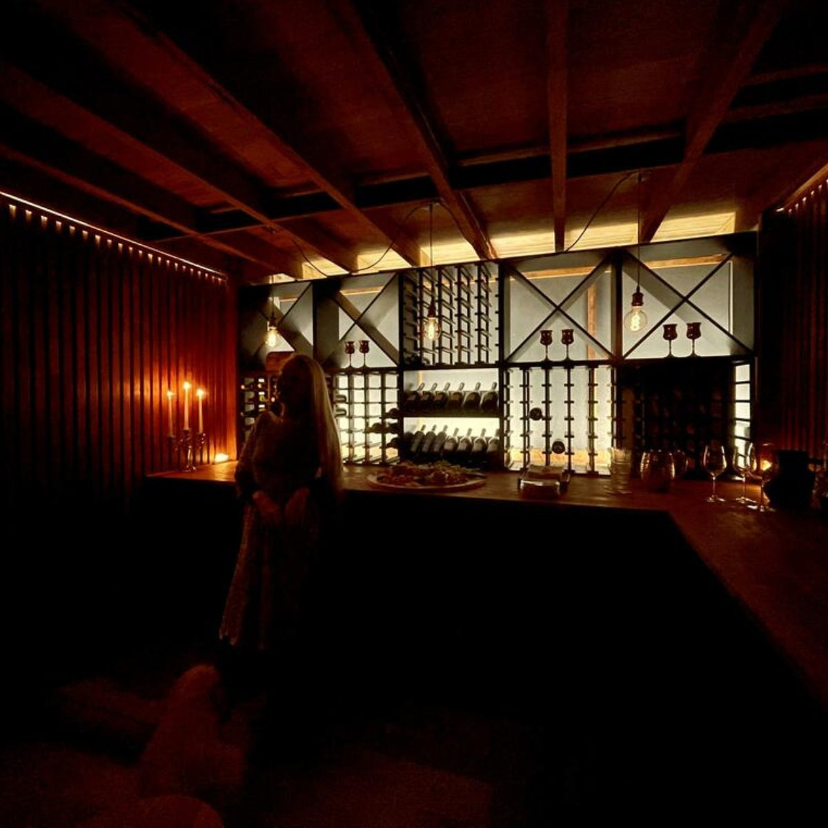 24 Bottle Compact Cross Wine Cube | 18mm Thick, installed in a room