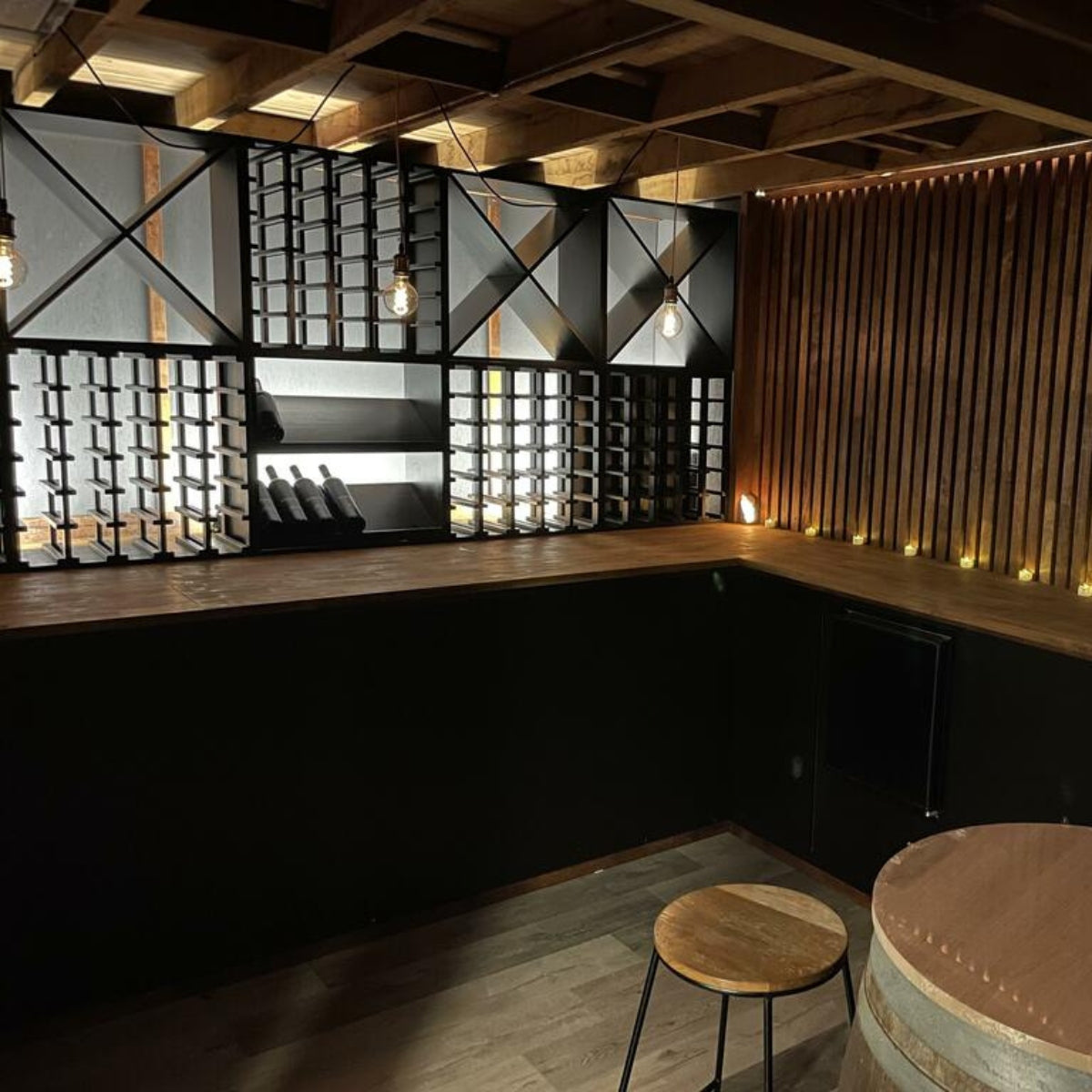 24 Bottle Compact Cross Wine Cube | 18mm Thick, installed in a room