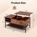 Lift Top Coffee Table with Hidden Compartment and Removable Storage Shelf-Rustic Brown by LJGDeals