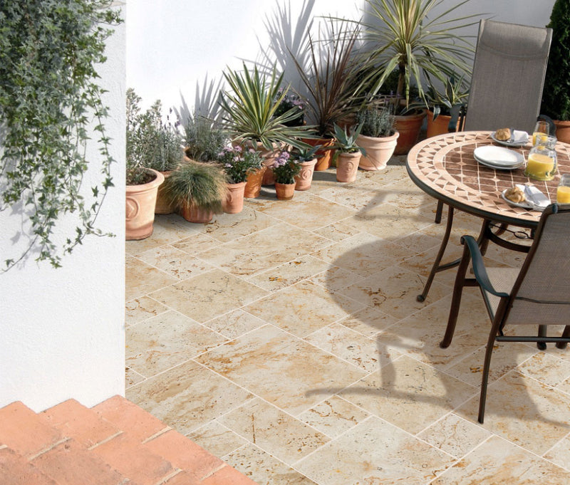Light Antique Travertine Tumbled Pavers - Full TruckLoad